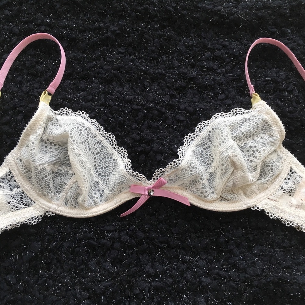 VS sheer unlined lace demi bra in light sand